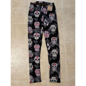 Cozy Candy Skull Leggings - Black with Multicolor Skull Print
